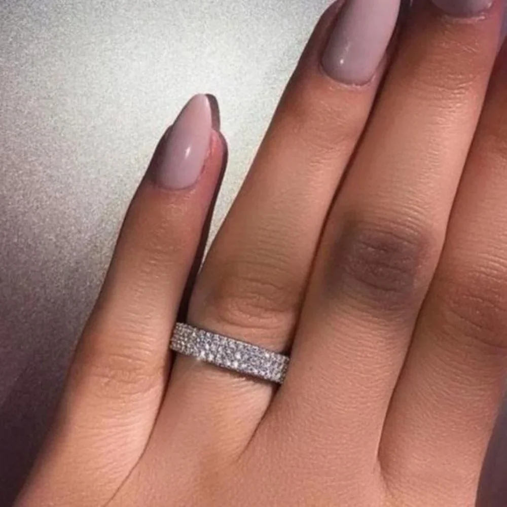 925 SILVER DIAMOND TRIPLE FULL ETERNITY RING, CUTE RING, SHINY RING. - Picture 5 of 7